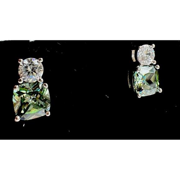 Cushion Cut 2.3ct Green Sapphire & Diamond .925 Silver Stud Earrings Lab Created - Picture 8 of 16